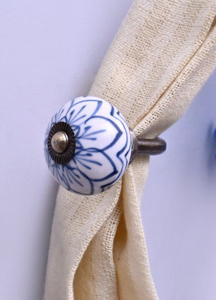 Curtain Tie Backs Hook Decorative Wall Hook- White Knob (Set of Two)