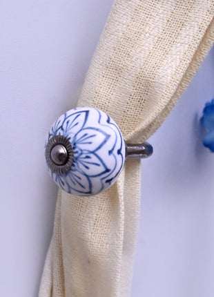 Curtain Tie Backs Hook Decorative Wall Hook- White Knob (Set of Two)