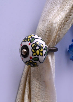 Curtain Tie Backs Hook Decorative Wall Hook- Yellow Flower Design (Set of Two)