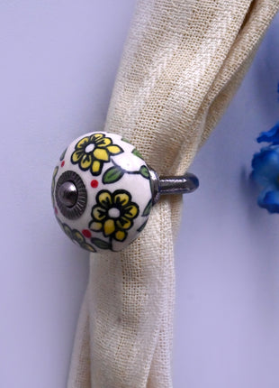 Curtain Tie Backs Hook Decorative Wall Hook- Yellow Flower Design (Set of Two)