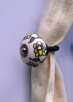 Curtain Tie Backs Hook Decorative Wall Hook- Yellow Flower Design (Set of Two)
