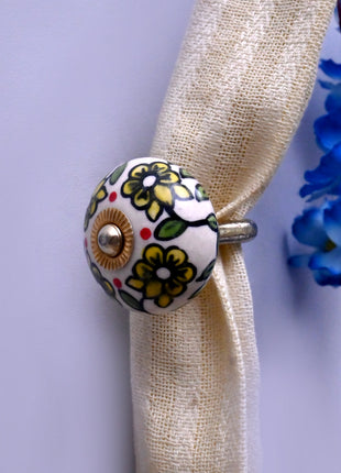 Curtain Tie Backs Hook Decorative Wall Hook- Yellow Flower Design (Set of Two)