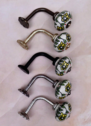 Curtain Tie Backs Hook Decorative Wall Hook- Yellow Flower Design (Set of Two)