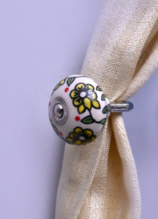 Curtain Tie Backs Hook Decorative Wall Hook- Yellow Flower Design (Set of Two)