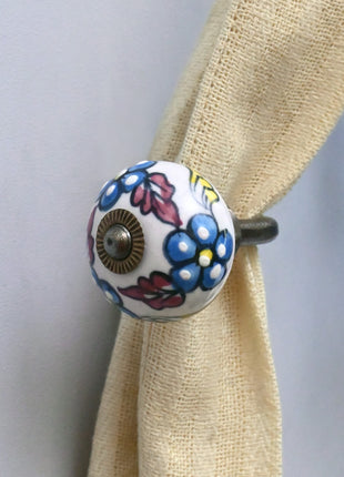 Curtain Tie Backs Hook Decorative Wall Hook- Turquoise Flower (Set of Two)