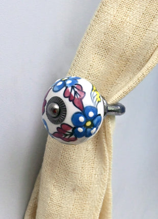 Curtain Tie Backs Hook Decorative Wall Hook- Turquoise Flower (Set of Two)
