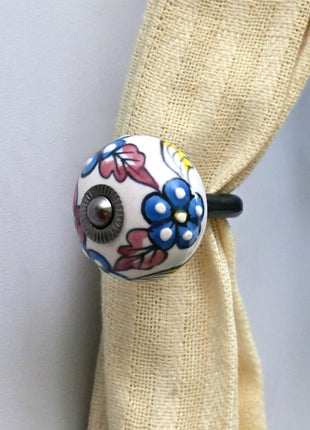 Curtain Tie Backs Hook Decorative Wall Hook- Turquoise Flower (Set of Two)