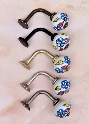 Curtain Tie Backs Hook Decorative Wall Hook- Turquoise Flower (Set of Two)