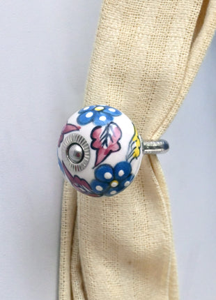 Curtain Tie Backs Hook Decorative Wall Hook- Turquoise Flower (Set of Two)