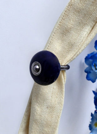 Curtain Tie Backs Hook Decorative Wall Hook- Dark Blue (Set of Two)