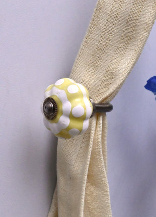 Curtain Tie Backs Hook Decorative Wall Hook- Yellow and White (Set of Two)