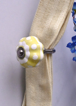Curtain Tie Backs Hook Decorative Wall Hook- Yellow and White (Set of Two)