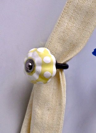 Curtain Tie Backs Hook Decorative Wall Hook- Yellow and White (Set of Two)