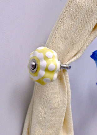 Curtain Tie Backs Hook Decorative Wall Hook- Yellow and White (Set of Two)