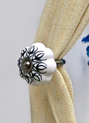 Curtain Tie Backs Hook Decorative Wall Hook- Black Design (Set of Two)
