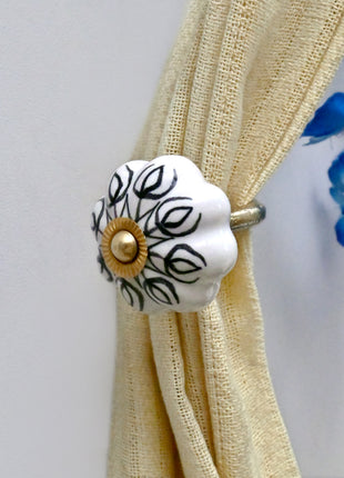Curtain Tie Backs Hook Decorative Wall Hook- Black Design (Set of Two)