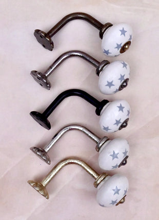 Curtain Tie Backs Hook Decorative Wall Hook- Gray Star on White Base (Set of Two)