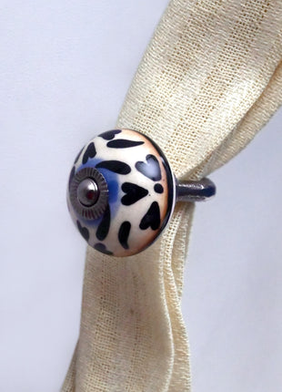 Curtain Tie Backs Hook Decorative Wall Hook- Black Heart Pattern (Set of Two)