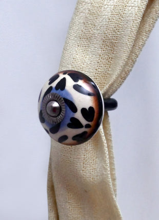 Curtain Tie Backs Hook Decorative Wall Hook- Black Heart Pattern (Set of Two)