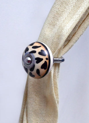 Curtain Tie Backs Hook Decorative Wall Hook- Black Heart Pattern (Set of Two)