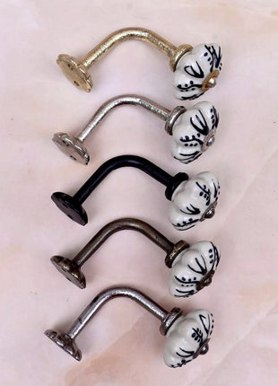 Curtain Tie Backs Hook Decorative Wall Hook- Black Design on Off White (Set of Two)