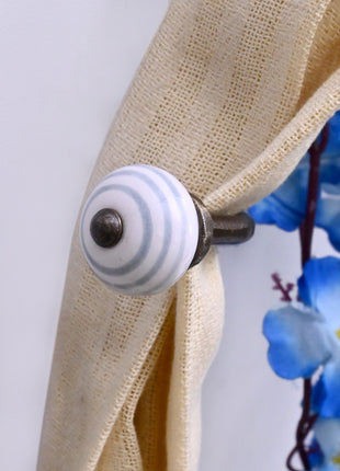 Curtain Tie Backs Hook Decorative Wall Hook- Gray Round on White (Set of Two)