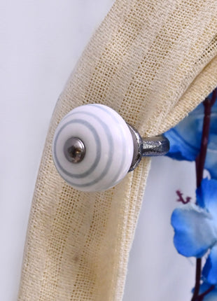 Curtain Tie Backs Hook Decorative Wall Hook- Gray Round on White (Set of Two)