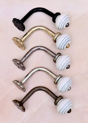 Curtain Tie Backs Hook Decorative Wall Hook- Gray Round on White (Set of Two)