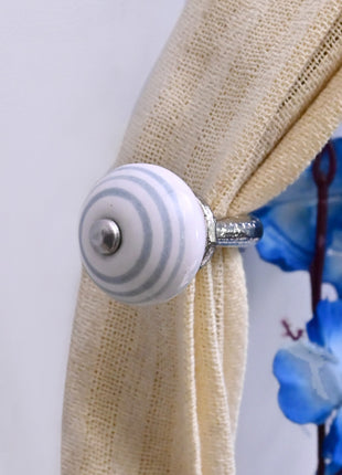 Curtain Tie Backs Hook Decorative Wall Hook- Gray Round on White (Set of Two)