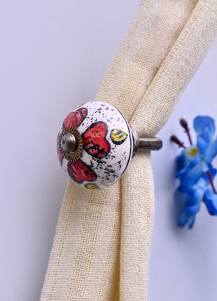 Curtain Tie Backs Hook Decorative Wall Hook- Red Floral & Yellow Accent Pattern (Set of Two)