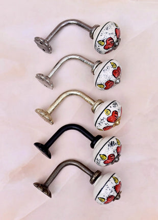 Curtain Tie Backs Hook Decorative Wall Hook- Red Floral & Yellow Accent Pattern (Set of Two)