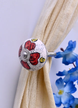 Curtain Tie Backs Hook Decorative Wall Hook- Red Floral & Yellow Accent Pattern (Set of Two)