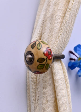Curtain Tie Backs Hook Decorative Wall Hook- Red Flower & Colorful Leaf (Set of Two)