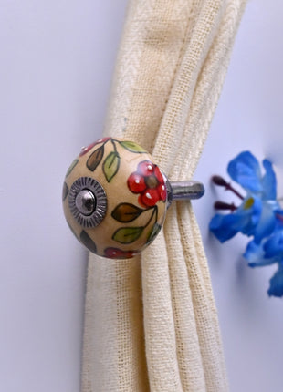 Curtain Tie Backs Hook Decorative Wall Hook- Red Flower & Colorful Leaf (Set of Two)