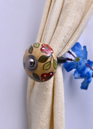 Curtain Tie Backs Hook Decorative Wall Hook- Red Flower & Colorful Leaf (Set of Two)