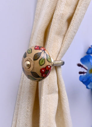 Curtain Tie Backs Hook Decorative Wall Hook- Red Flower & Colorful Leaf (Set of Two)