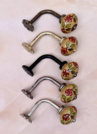Curtain Tie Backs Hook Decorative Wall Hook- Red Flower & Colorful Leaf (Set of Two)