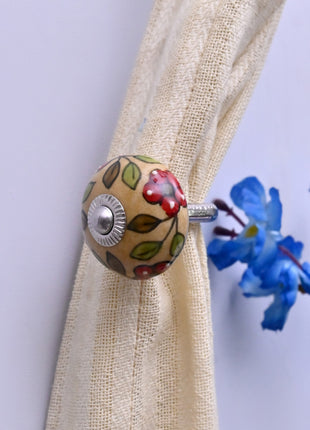 Curtain Tie Backs Hook Decorative Wall Hook- Red Flower & Colorful Leaf (Set of Two)