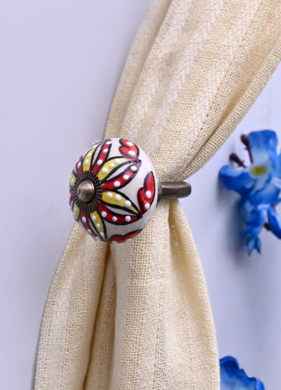 Curtain Tie Backs Hook Decorative Wall Hook- Red & Yellow Floral Pattern (Set of Two)