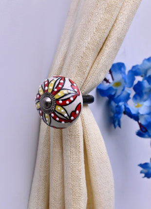 Curtain Tie Backs Hook Decorative Wall Hook- Red & Yellow Floral Pattern (Set of Two)