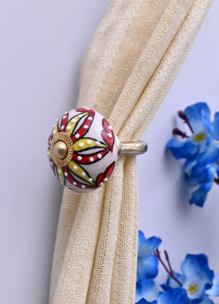Curtain Tie Backs Hook Decorative Wall Hook- Red & Yellow Floral Pattern (Set of Two)