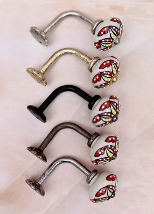 Curtain Tie Backs Hook Decorative Wall Hook- Red & Yellow Floral Pattern (Set of Two)