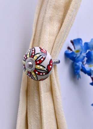 Curtain Tie Backs Hook Decorative Wall Hook- Red & Yellow Floral Pattern (Set of Two)