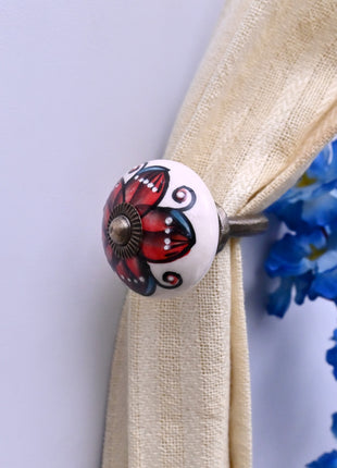 Curtain Tie Backs Hook Decorative Wall Hook- Red & Black Floral (Set of Two)