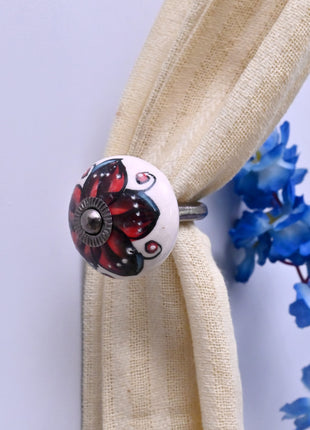Curtain Tie Backs Hook Decorative Wall Hook- Red & Black Floral (Set of Two)