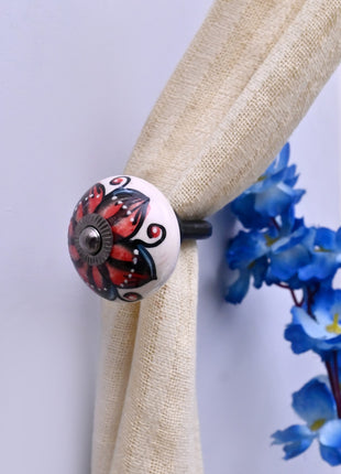 Curtain Tie Backs Hook Decorative Wall Hook- Red & Black Floral (Set of Two)