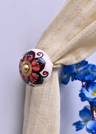 Curtain Tie Backs Hook Decorative Wall Hook- Red & Black Floral (Set of Two)