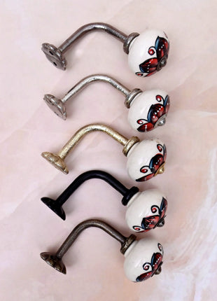 Curtain Tie Backs Hook Decorative Wall Hook- Red & Black Floral (Set of Two)