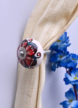 Curtain Tie Backs Hook Decorative Wall Hook- Red & Black Floral (Set of Two)