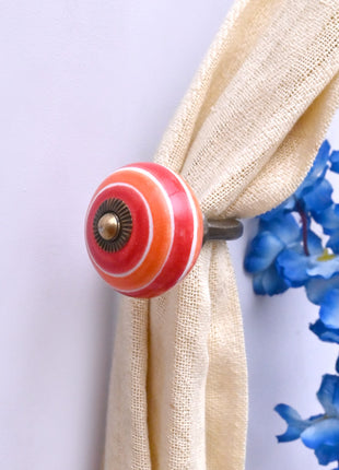 Curtain Tie Backs Hook Decorative Wall Hook-  Coral Red & Orange Striped (Set of Two)